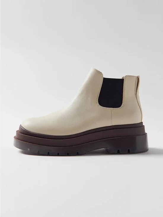 UO Urban Outfitters Cream & Brown Dana Short Chelsea Boot Chunky Platform - 9 - Picture 3 of 11